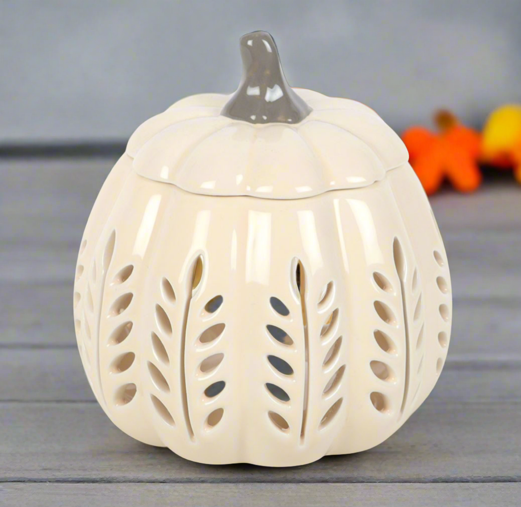 Cream Cut Out Leaf Design Pumpkin Oil Burner/Wax Warmer