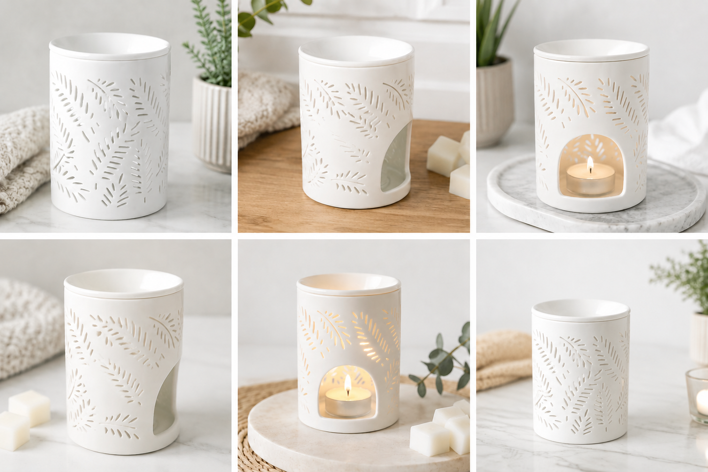 White Cut-Out Leaf Oil Burner/Wax Warmer
