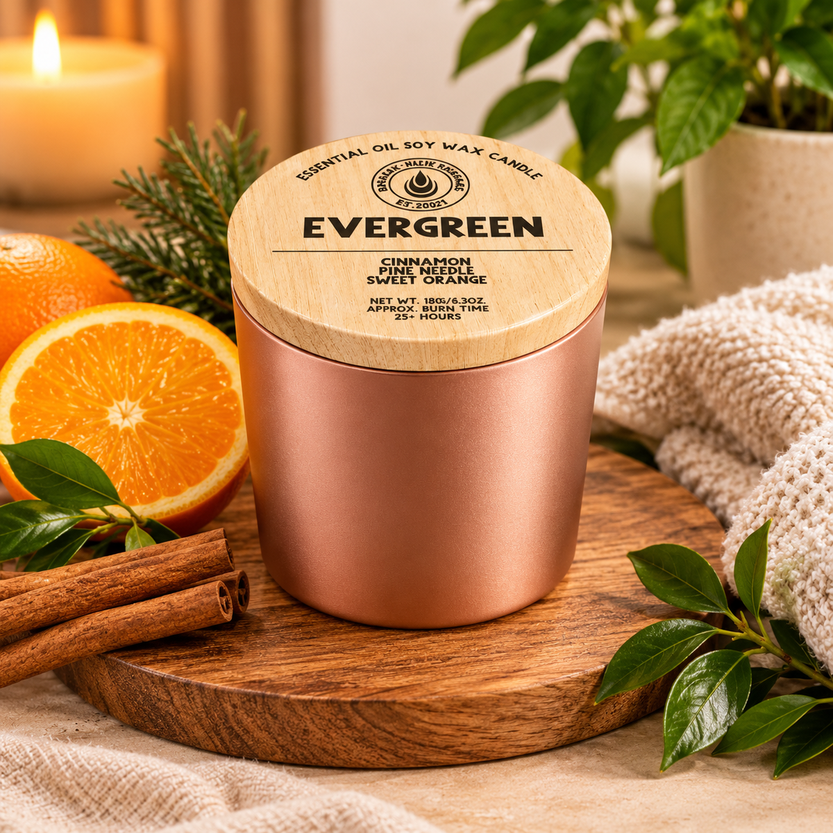 ‘Evergreen’ Cinnamon, Pine Needle & Sweet Orange Candle