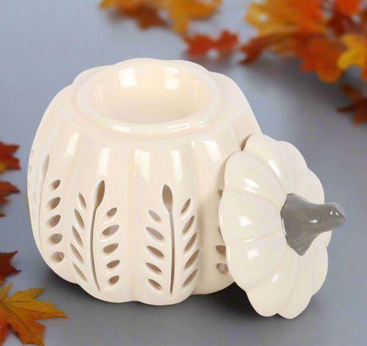 Cream Cut Out Leaf Design Pumpkin Oil Burner/Wax Warmer