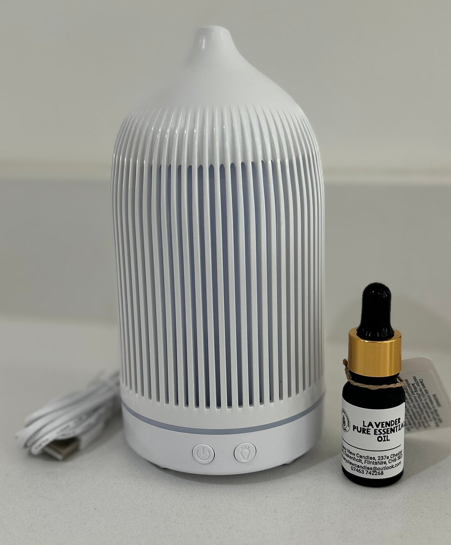 USB Ribbed Aroma Diffuser - Plain White/Wood Effect