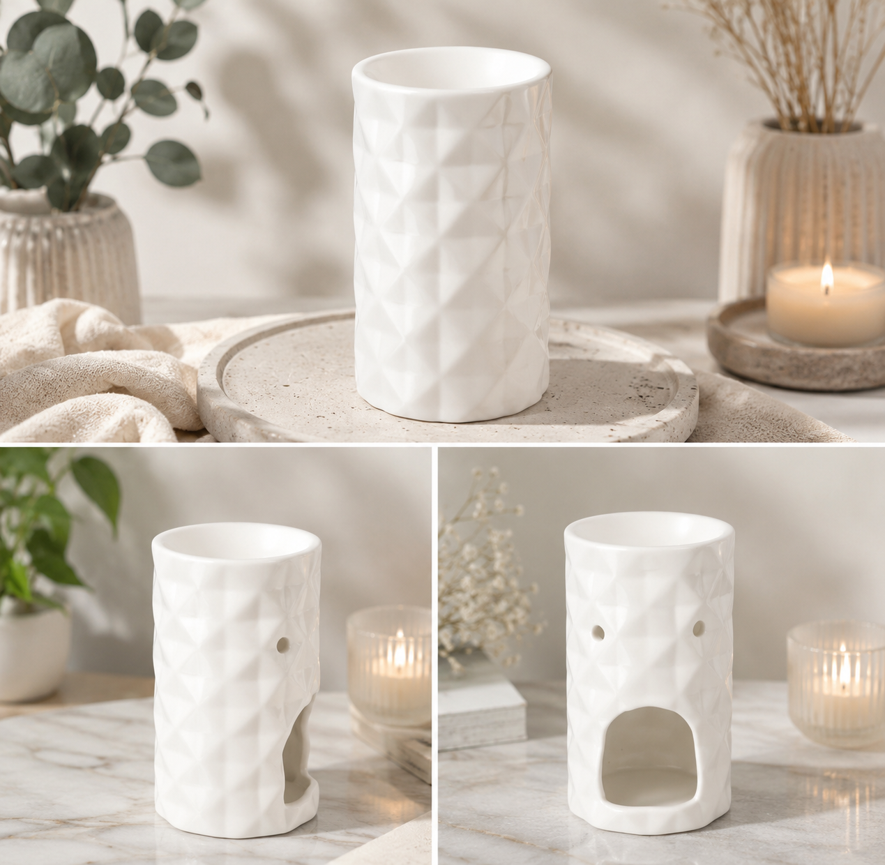 Faceted Geometric White Oil Burner/Wax Warmer