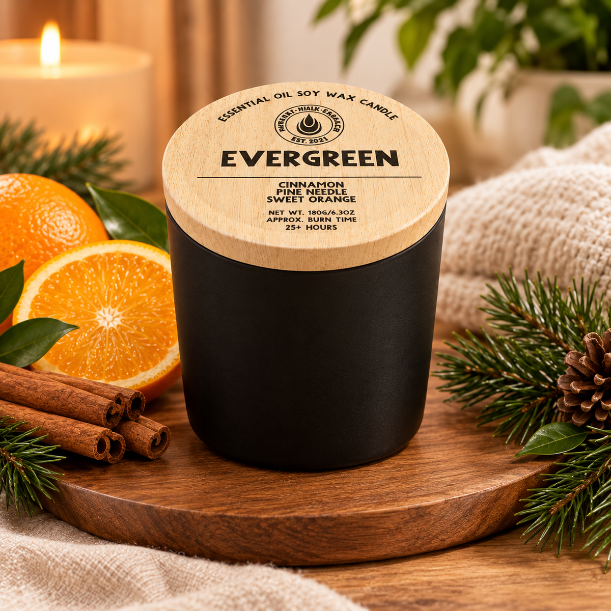 ‘Evergreen’ Cinnamon, Pine Needle & Sweet Orange Candle